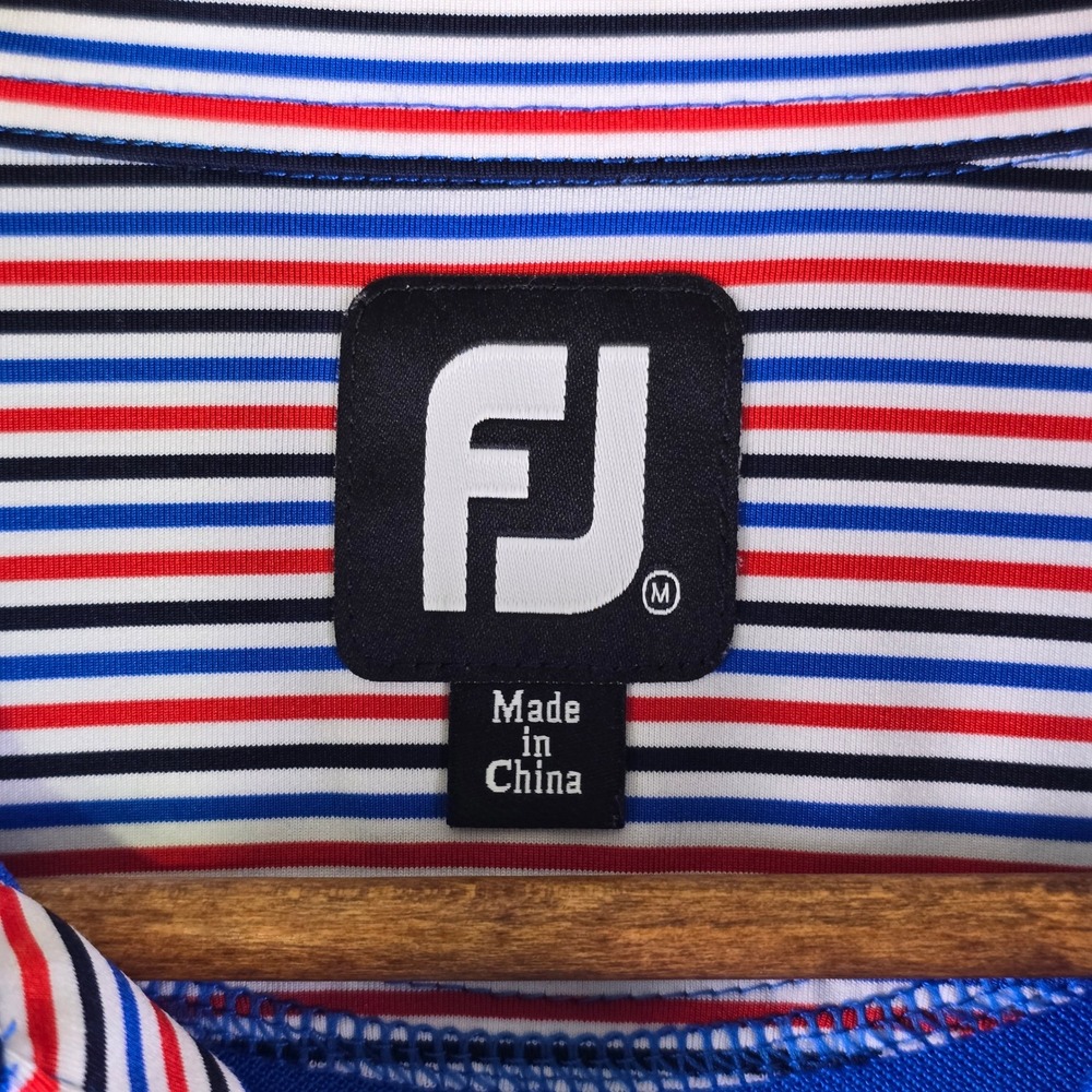 FootJoy Golf Polo Shirt Mens M Royal Blue Contrast Striped Placket Short Sleeve - Picture 7 of 12